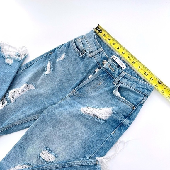 ZARA RIPPED MOM FIT JEANS Distressed size 0 High Rice - Picture 9 of 11